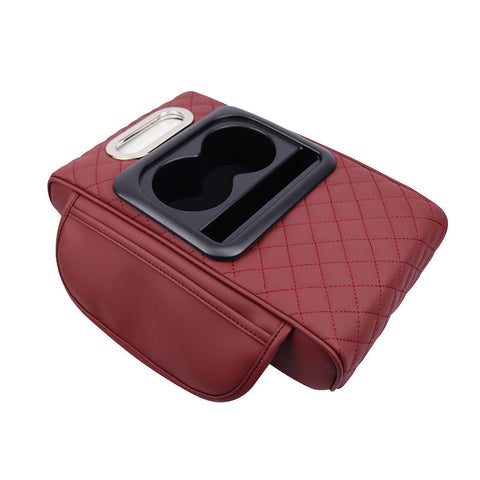 Elosung Gt 6 Embroidery Wine Red Multifunctional Car Armrest Storage Box Cushion Universal Fit With Cup Holder Tissue Dispenser Car Organisers