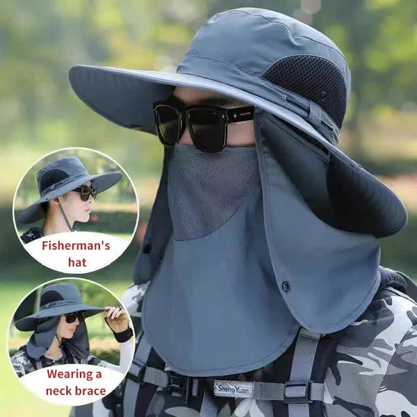 Elosung Dark Gray Outdoor Uv Protection Sun Hat With Detachable Face And Neck Flap Wide Brim Breathable Lightweight Hats