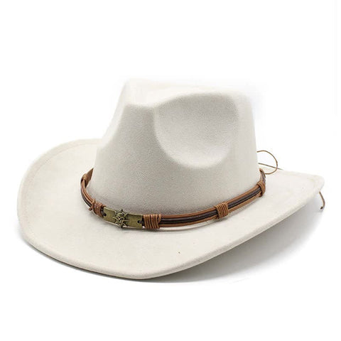 Elosung Off White Unisex Faux Suede Western Cowboy Hat Wide Brim Fedora For Outdoor Travelm(57 58Cm) Hats