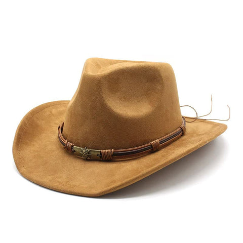 Khaki Unisex Faux Suede Western Cowboy Hat Wide Brim Vintage Fedora For Outdoor Travelm(57 58Cm) Hats