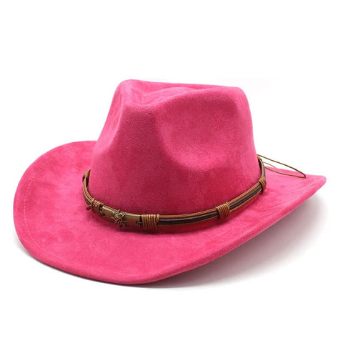 Elosung Rose Red Unisex Faux Suede Western Cowboy Hat Wide Brim Fedora For Outdoor Travelm(57 58Cm) Hats