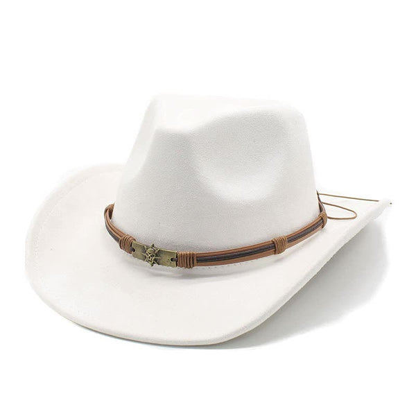 Elosung Milky White Unisex Faux Suede Western Cowboy Hat Wide Brim Fedora For Outdoor Travelm(57 58Cm) Placeholder