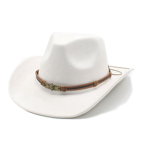 Elosung Milky White Unisex Faux Suede Western Cowboy Hat Wide Brim Fedora For Outdoor Travelm(57 58Cm) Hats