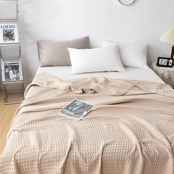 Cotton Waffle Blanket Air Conditioning Throw Summer Quilt 100 X 152Cm Khaki Blankets