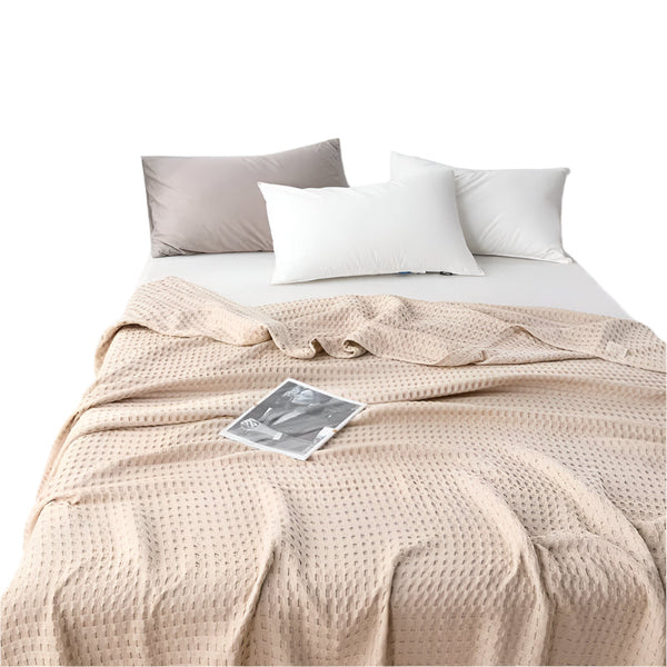 Cotton Waffle Blanket Air Conditioning Throw Summer Quilt 100 X 152Cm Khaki Blankets