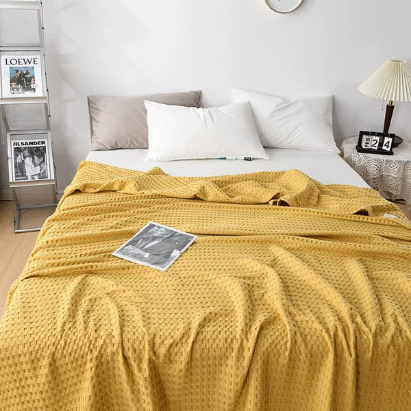 Elosung Cotton Waffle Blanket Air Conditioning Throw Summer Quilt 100 X 152Cm Yellow Blankets