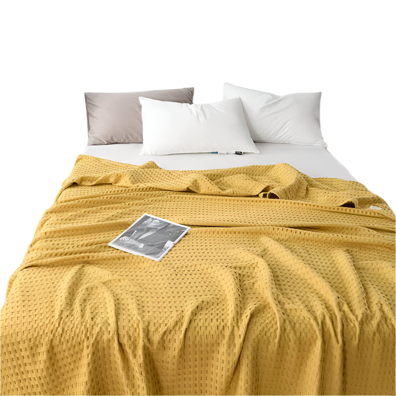Elosung Cotton Waffle Blanket Air Conditioning Throw Summer Quilt 100 X 152Cm Yellow Blankets