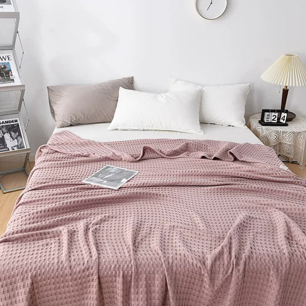 Elosung Cotton Waffle Blanket Air Conditioning Throw Summer Quilt 100 X 152Cm Bean Paste Colour Blankets