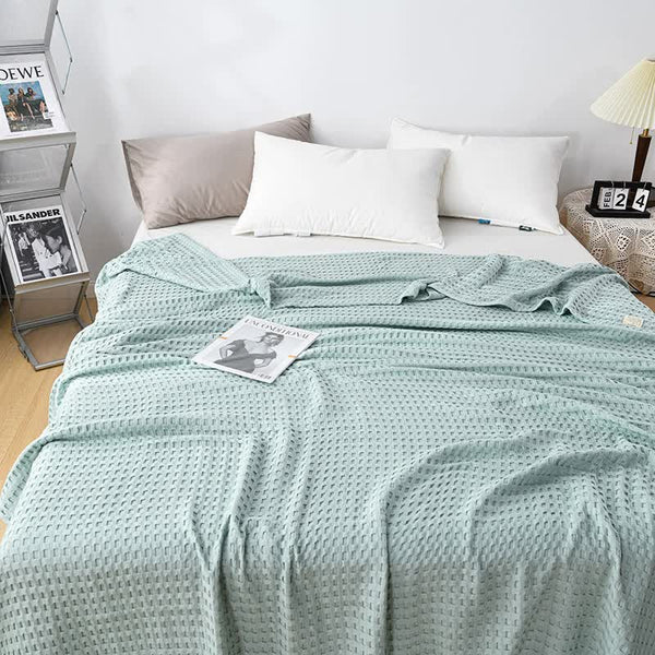 Elosung Cotton Waffle Blanket Air Conditioning Throw Summer Quilt 100 X 152Cm Light Green Blankets