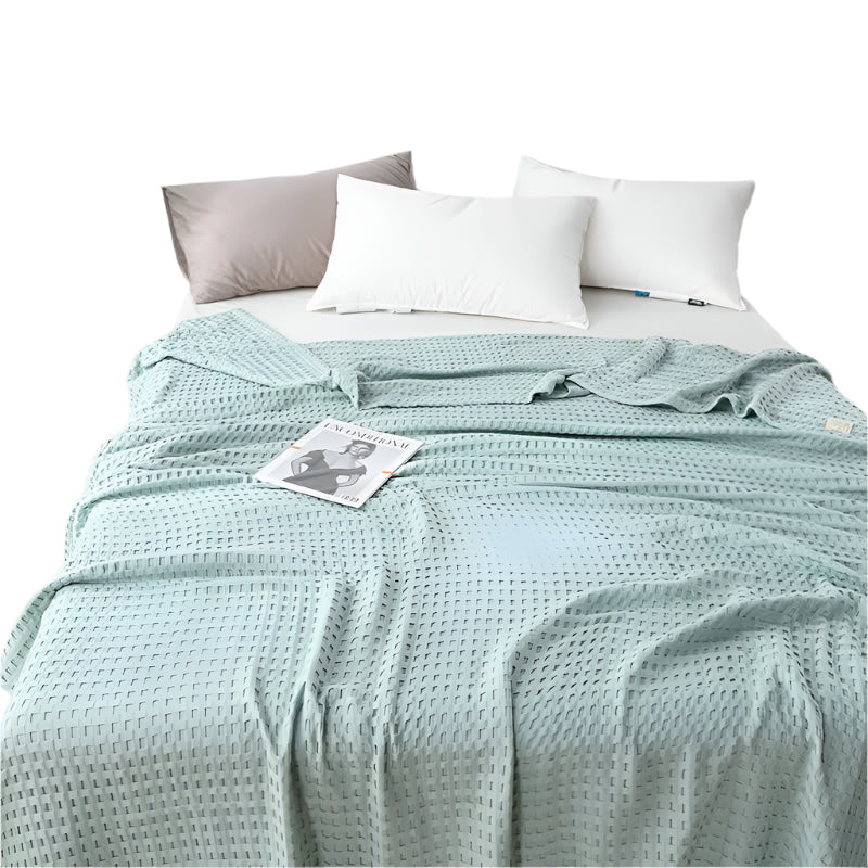 Elosung Cotton Waffle Blanket Air Conditioning Throw Summer Quilt 100 X 152Cm Light Green Blankets