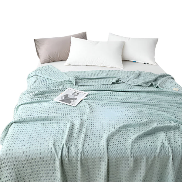 Elosung Cotton Waffle Blanket Air Conditioning Throw Summer Quilt 100 X 152Cm Light Green Blankets