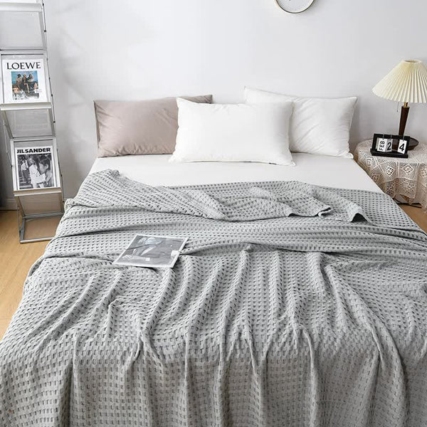 Elosung Cotton Waffle Blanket Air Conditioning Throw Summer Quilt 100 X 152Cm Gray Blankets