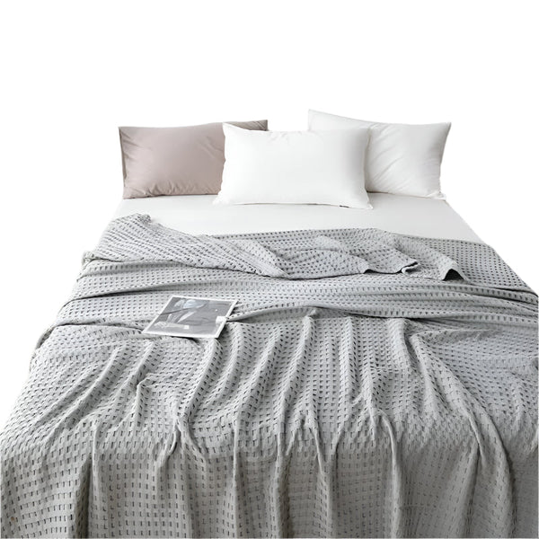 Elosung Cotton Waffle Blanket Air Conditioning Throw Summer Quilt 100 X 152Cm Gray Blankets