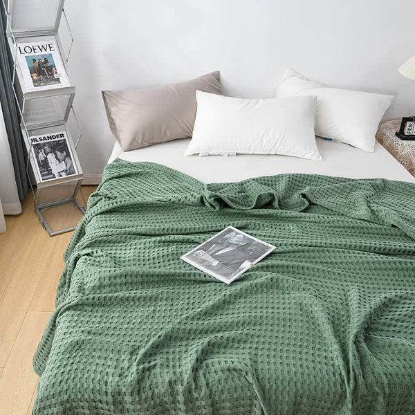 Cotton Waffle Blanket Air Conditioning Throw Summer Quilt 100 X 152Cm Green Blankets