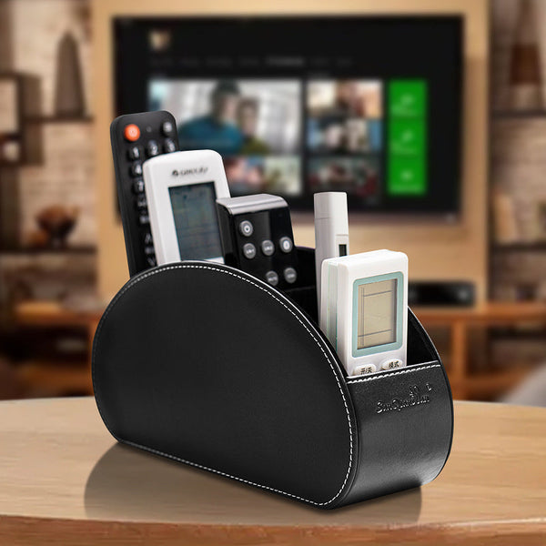 Elosung Gray Stylish Remote Control Storage Box Pu Leather Organiser With Compartments Storage Boxes