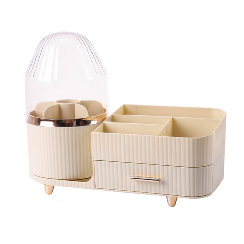 Elosung Cream Color Rotating Makeup Organizer Box Multi Compartment Cosmetic Storage With Dustproof Cover Makeup Bags & Cases