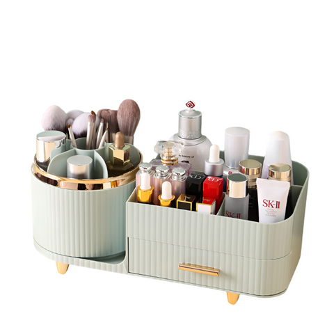 Green Rotating Makeup Organizer Box Multi Compartment Cosmetic Storage Makeup Bags & Cases