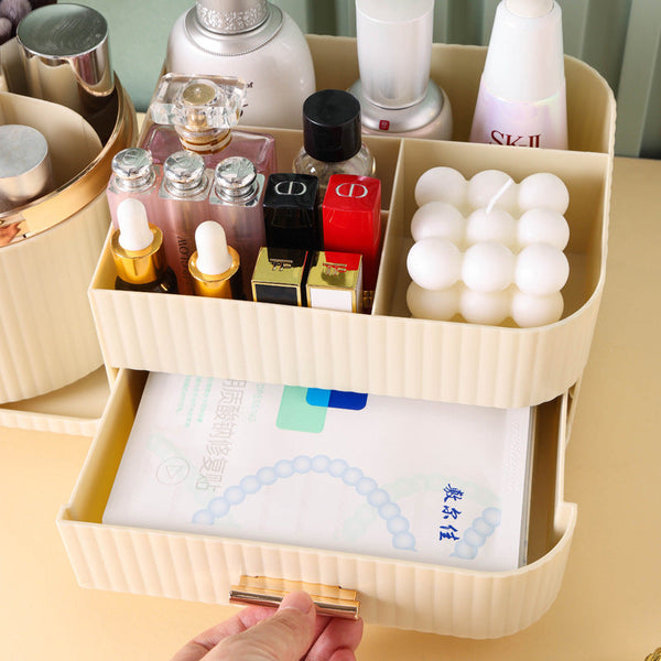 Elosung Cream Color Rotating Makeup Organizer Box Multi Compartment Cosmetic Storage Makeup Bags & Cases