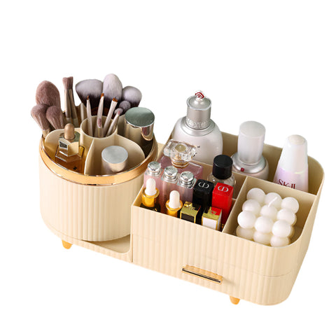 Elosung Cream Color Rotating Makeup Organizer Box Multi Compartment Cosmetic Storage Makeup Bags & Cases