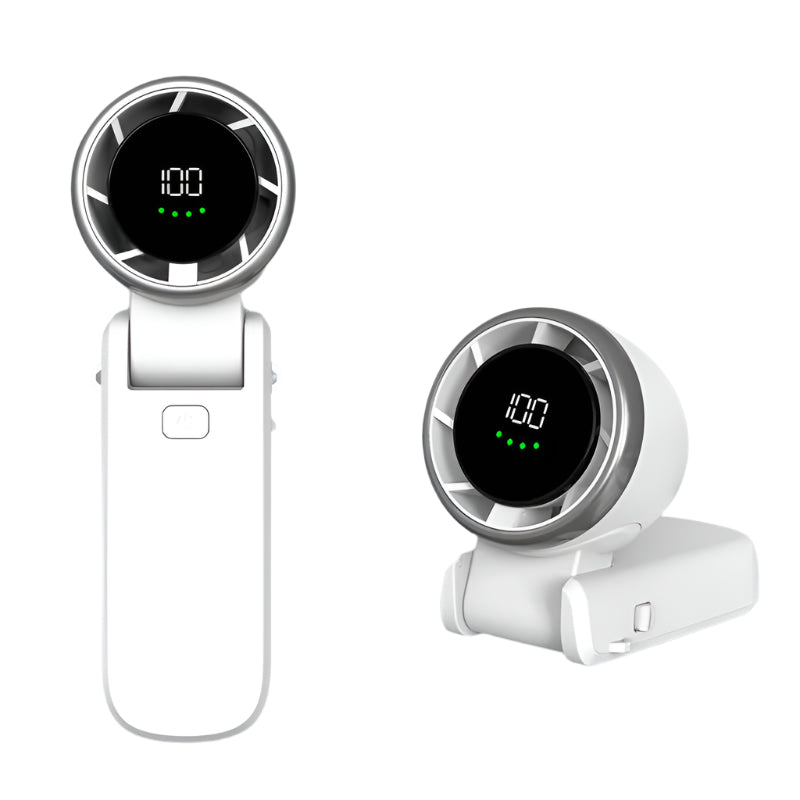 Elosung White Usb Rechargeable Handheld Fan With Digital Display Portable Fans