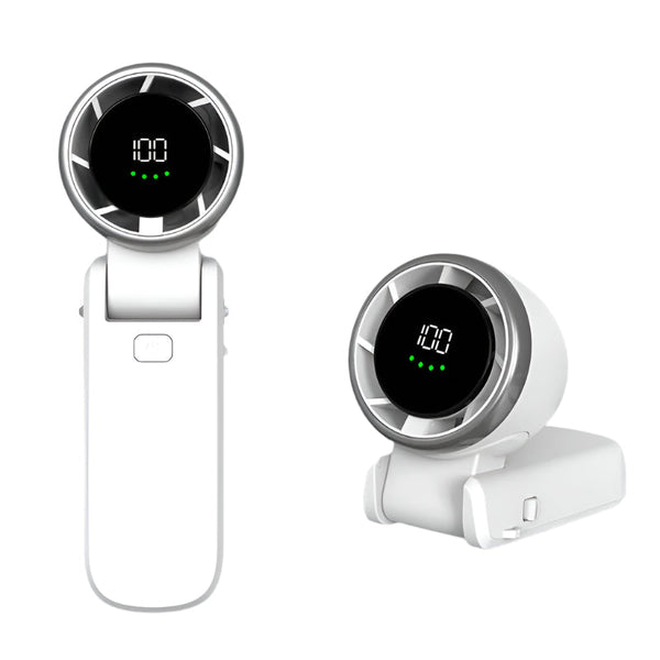 Elosung White Usb Rechargeable Handheld Fan With Digital Display Portable Fans