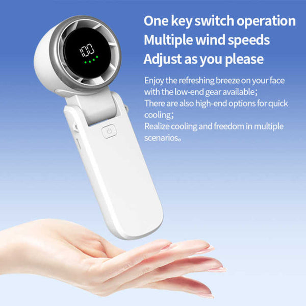Elosung White Usb Rechargeable Handheld Fan With Digital Display Portable Fans