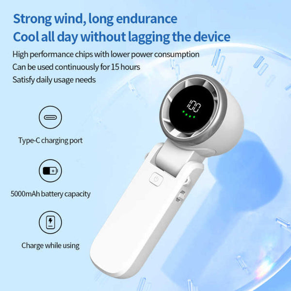 Elosung White Usb Rechargeable Handheld Fan With Digital Display Portable Fans