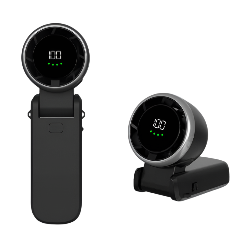 Black Usb Rechargeable Handheld Fan With Digital Display Portable Fans