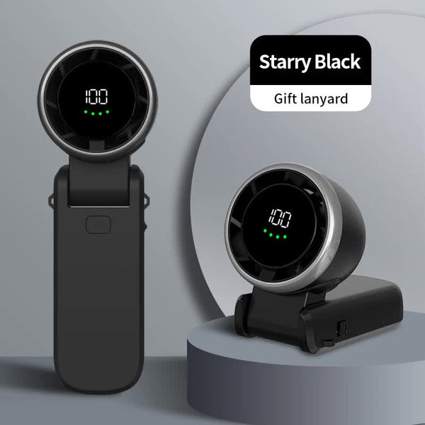 Black Usb Rechargeable Handheld Fan With Digital Display Portable Fans