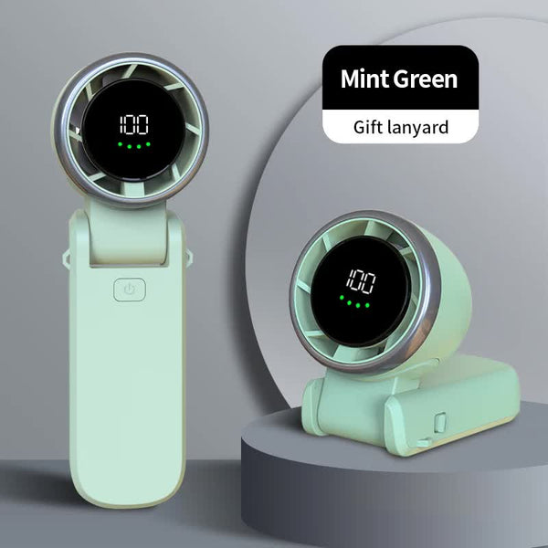 Mint Green Usb Rechargeable Handheld Fan With Digital Display Portable Fans