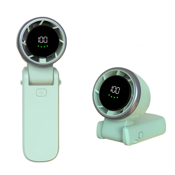 Mint Green Usb Rechargeable Handheld Fan With Digital Display Portable Fans