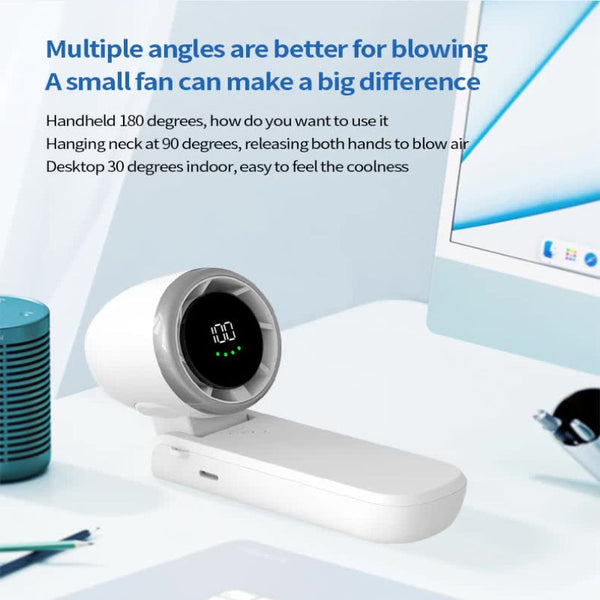Mint Green Usb Rechargeable Handheld Fan With Digital Display Portable Fans