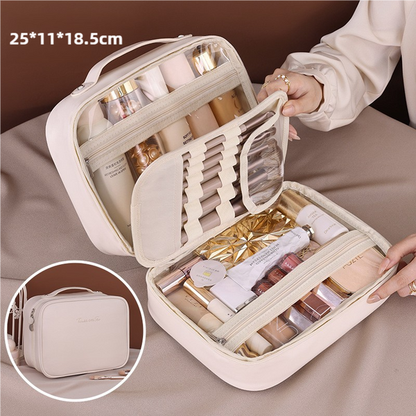 Elosung White Pu Leather Makeup Bag With Detachable Divider Travel Cosmetic Organizer Makeup Bags & Cases