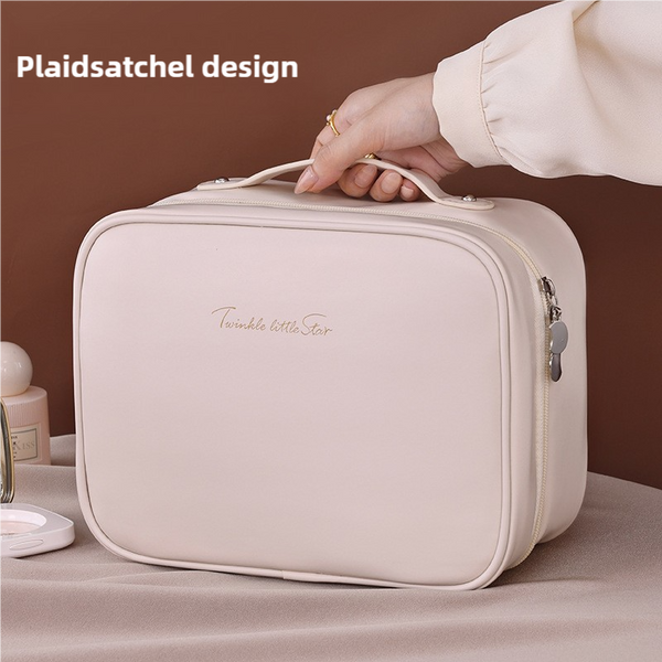 Elosung White Pu Leather Makeup Bag With Detachable Divider Travel Cosmetic Organizer Makeup Bags & Cases