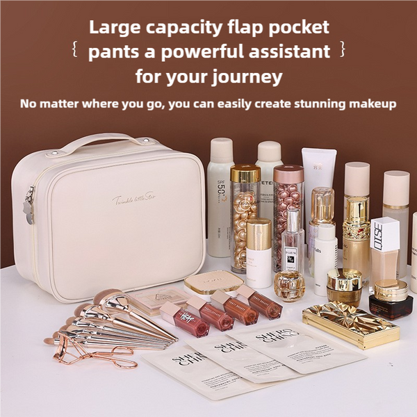 Elosung Brown Portable Pu Leather Makeup Bag With Detachable Divider Travel Cosmetic Organizer Makeup Bags & Cases