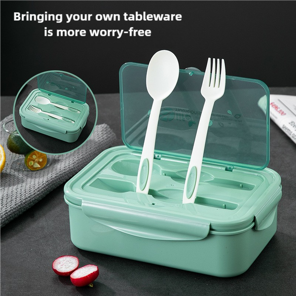 Elosung 2 Pcs Green Multipurpose Lunch Box With Spoon Fork Lunchboxes
