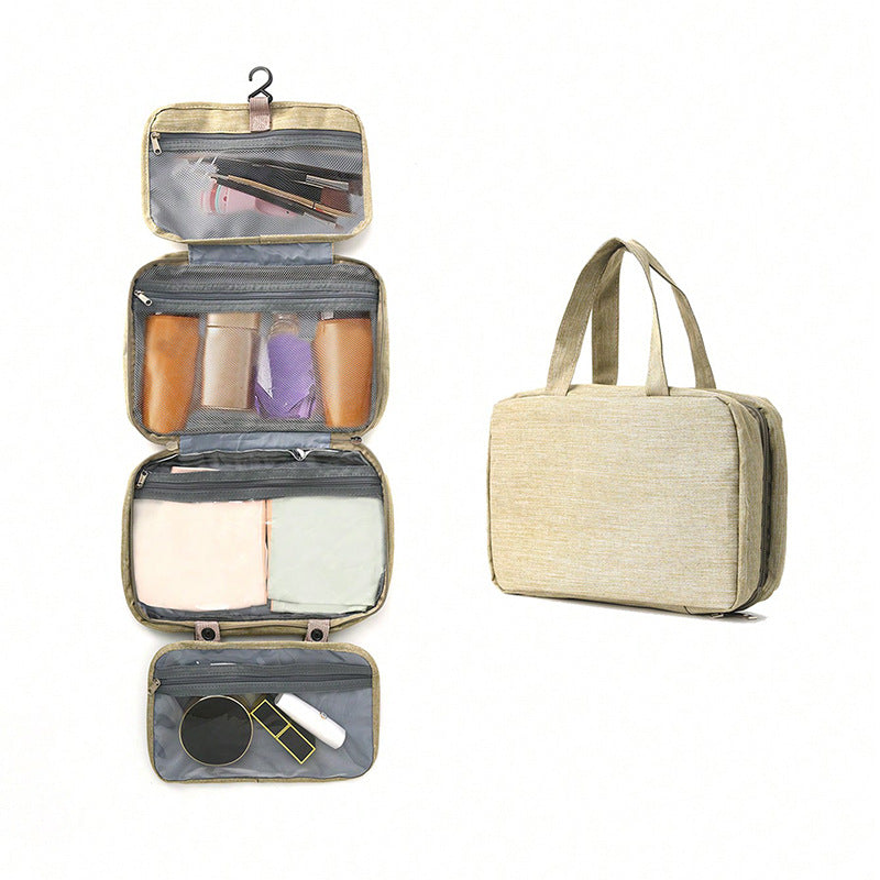 Khaki Multipurpose Portable Travel Toiletry Bag Waterproof Cosmetic Organizer With Zipper Makeup Bags & Cases