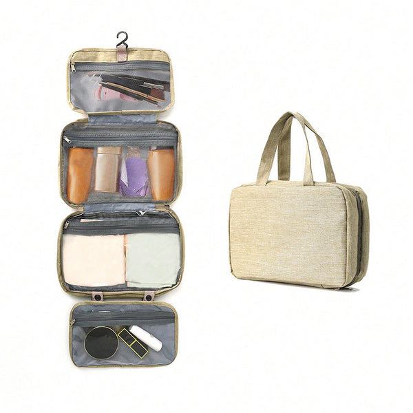 Khaki Multipurpose Portable Travel Toiletry Bag Waterproof Cosmetic Organizer With Zipper Makeup Bags & Cases