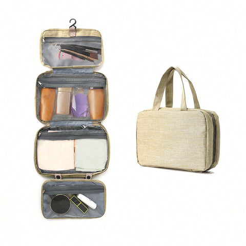 Khaki Multipurpose Portable Travel Toiletry Bag Waterproof Cosmetic Organizer With Zipper Makeup Bags & Cases