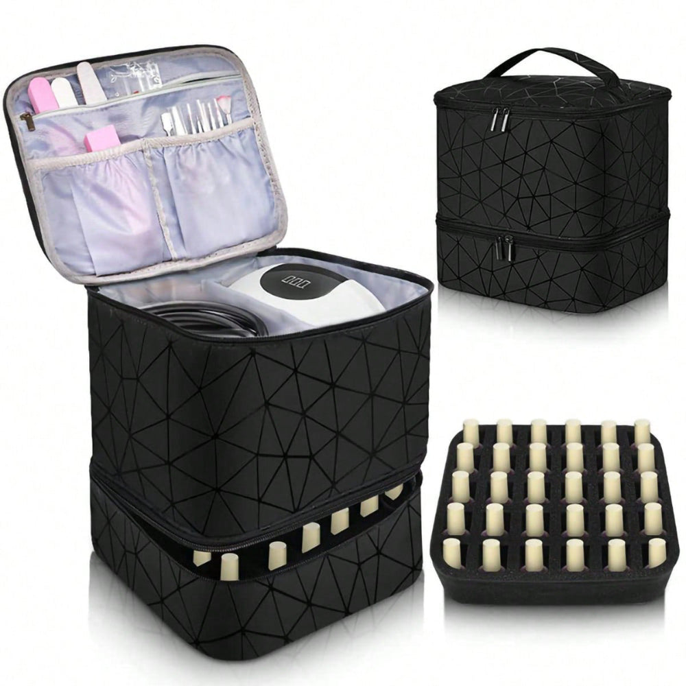 Elosung Black Large Capacity Pvc Cosmetic Bag Nail Polish Storage Case With Dividers Makeup Bags & Cases