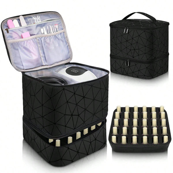 Elosung Black Large Capacity Pvc Cosmetic Bag Nail Polish Storage Case With Dividers Makeup Bags & Cases