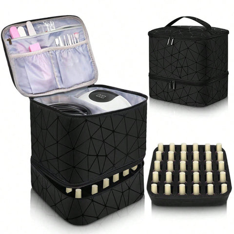Elosung Black Large Capacity Pvc Cosmetic Bag Nail Polish Storage Case With Dividers Makeup Bags & Cases