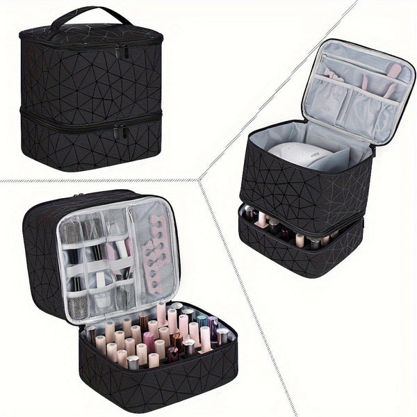 Elosung Black Large Capacity Pvc Cosmetic Bag Nail Polish Storage Case With Dividers Makeup Bags & Cases
