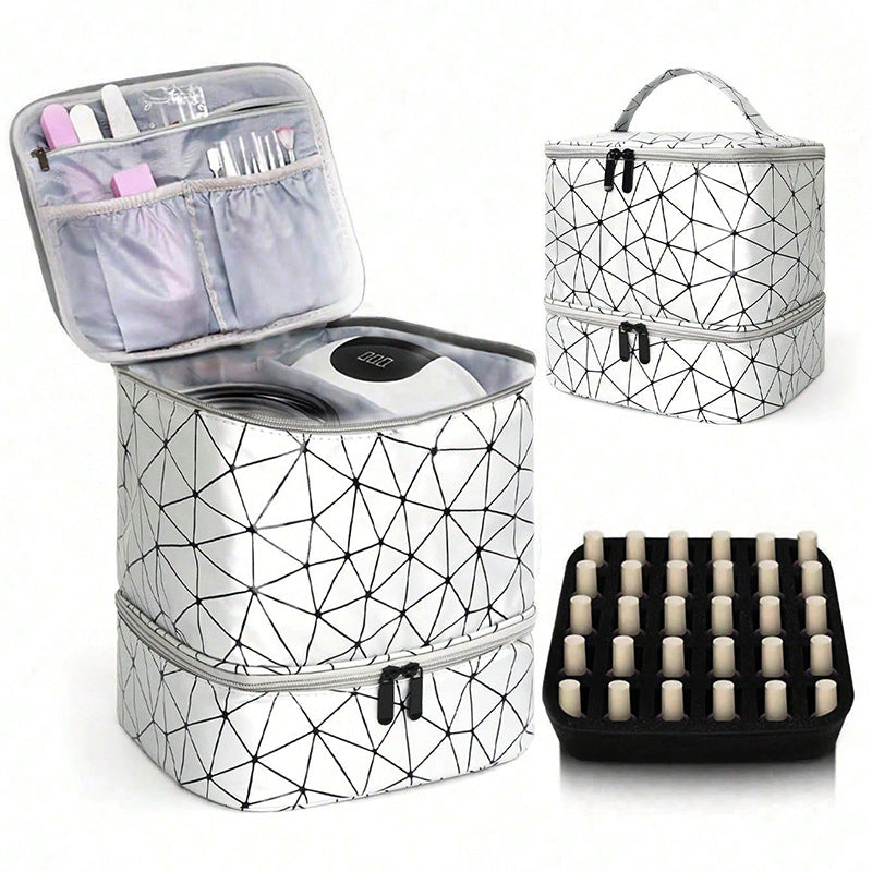 Sliver Large Capacity Pvc Cosmetic Bag Portable Nail Polish Storage Case With Dividers Makeup Bags & Cases
