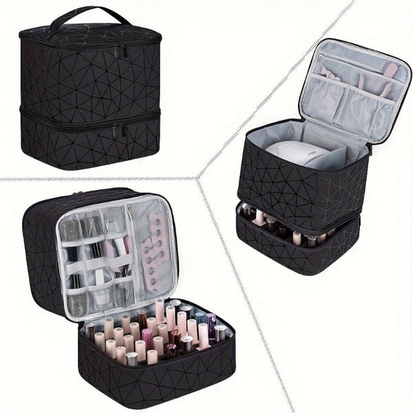 Sliver Large Capacity Pvc Cosmetic Bag Portable Nail Polish Storage Case With Dividers Makeup Bags & Cases
