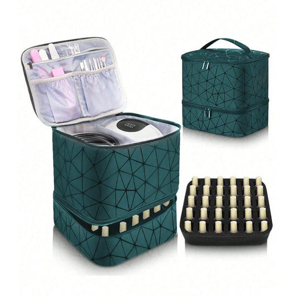 Green Large Capacity Pvc Cosmetic Bag Portable Nail Polish Storage Case With Dividers Makeup Bags & Cases