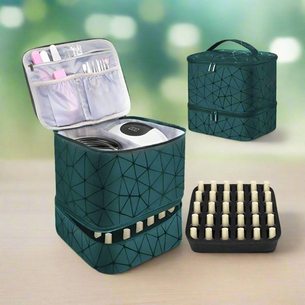 Green Large Capacity Pvc Cosmetic Bag Portable Nail Polish Storage Case With Dividers Makeup Bags & Cases