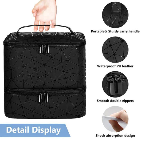 Gray Large Capacity Pvc Cosmetic Bag Portable Nail Polish Storage Case With Dividers Makeup Bags & Cases