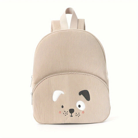 Cute Khaki Dog Backpack Soft Corduroy Material With Adjustable Straps Backpacks & Bags