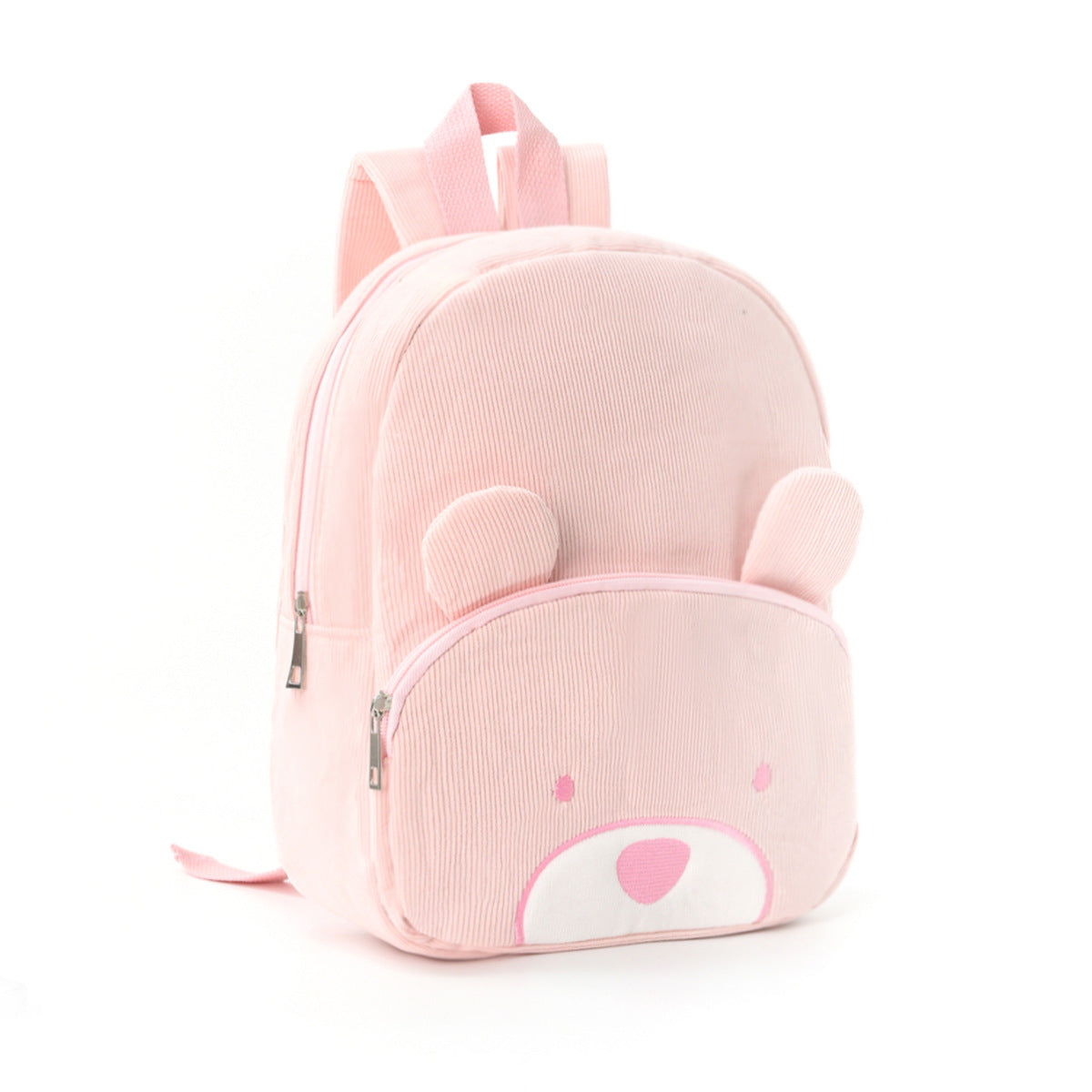 Cute Pink Bear Backpack Soft Corduroy Material With Adjustable Straps Backpacks & Bags